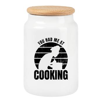Cooking Saying - Cookie Jar with Wooden Lid - white - Front
