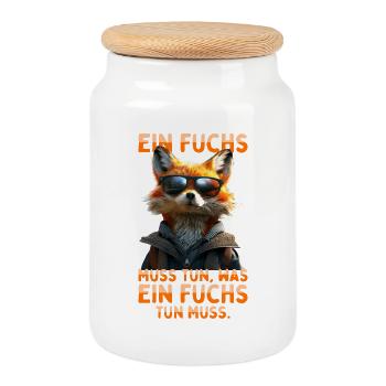 Fuchs Spruch Ein Fuchs Muss Tun Was Fuchs Tun Muss - Keksdose mit Holzdeckel - Weiß - Vorne