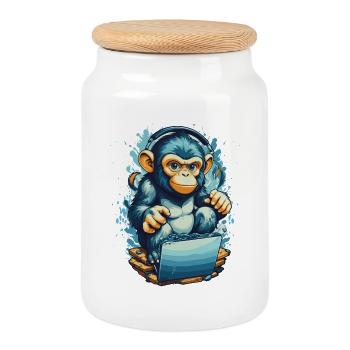 Singe de jeu intelligent - Boîte à biscuits avec couvercle en bois - blanc - Devant