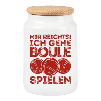 J’en ai assez! Je joue à la pétanque ! Bouler Pétanque - Boîte à biscuits avec couvercle en bois - blanc - Devant