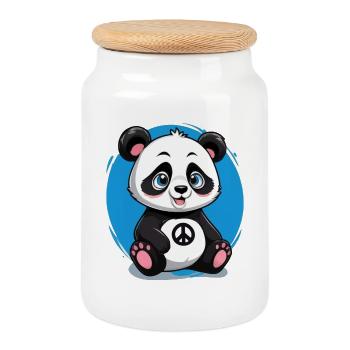 Cute and peace-loving panda - Cookie Jar with Wooden Lid - white - Front
