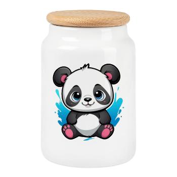 Panda Bear - Cookie Jar with Wooden Lid - white - Front