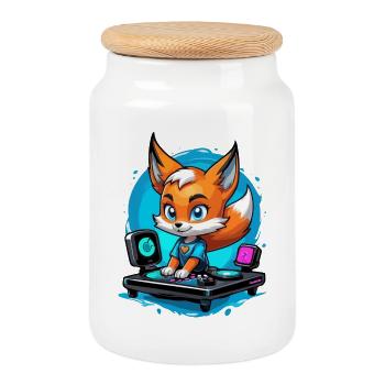 Musicien Fuchs DJ - Boîte à biscuits avec couvercle en bois - blanc - Devant