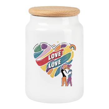 Love is Love – LGBTQIA+ Pride Herz Design - Keksdose mit Holzdeckel - Weiß - Vorne