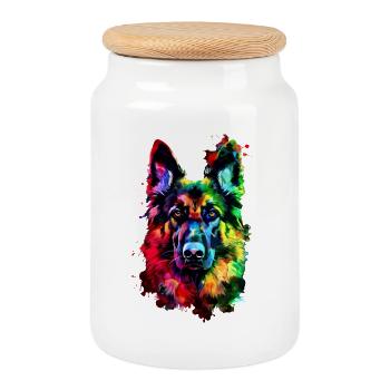 German Shepherd Bright Colors Pop Art Dog Shepherd Dogs - Cookie Jar with Wooden Lid - white - Front