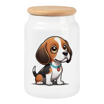 Beagle Heart Pup - Cookie Jar with Wooden Lid - white - Front