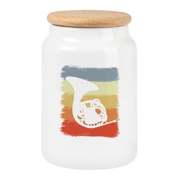 Retro French Horn - Cookie Jar with Wooden Lid - white - Front
