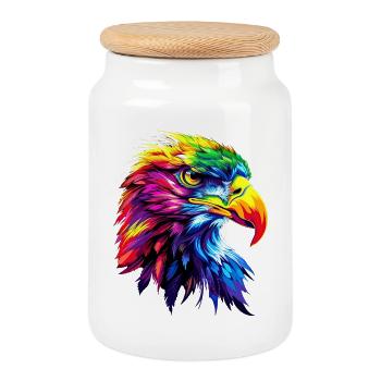 Eagle Pop Art Bright Colors Golden Eagle White-tailed Eagle - Cookie Jar with Wooden Lid - white - Front