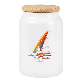 Windsurfen 90er Look - Keksdose mit Holzdeckel - Weiß - Vorne