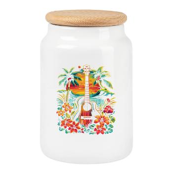 Illustration de guitare - Boîte à biscuits avec couvercle en bois - blanc - Devant