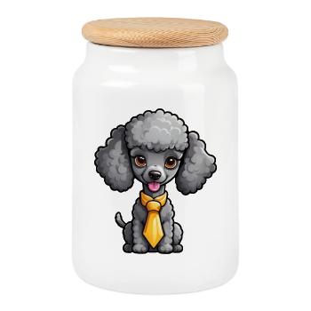 Gray Poodle with Tie - Cookie Jar with Wooden Lid - white - Front