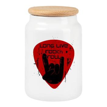 Vive le Rock’n’Roll - Boîte à biscuits avec couvercle en bois - blanc - Devant