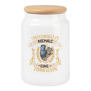Zimmererin Geschenk Holz Lustig Handwerk - Keksdose mit Holzdeckel - Weiß - Vorne