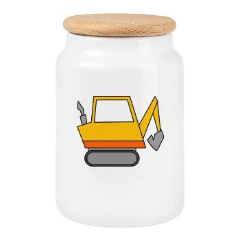 Excavator Construction Site Excavator Driver - Cookie Jar with Wooden Lid - white - Front