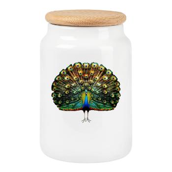 Pfau Blauer Pfau Pfauen Peacock Rad Pfauenrad Pfau - Keksdose mit Holzdeckel - Weiß - Vorne