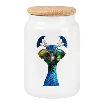 Pfau Blauer Pfau Pfauen Peacock Rad Pfauenrad Pfau - Keksdose mit Holzdeckel - Weiß - Vorne