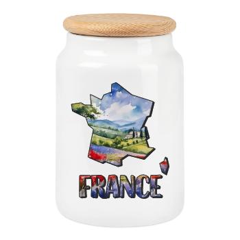 Carte de France à l’aquarelle - Boîte à biscuits avec couvercle en bois - blanc - Devant