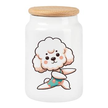 Poodle Yoga Workout Fitness Sport Dog - Cookie Jar with Wooden Lid - white - Front