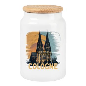 Cathédrale de Cologne Silhouette vintage de Cologne Horizon de Cologne - Boîte à biscuits avec couvercle en bois - blanc - Devant