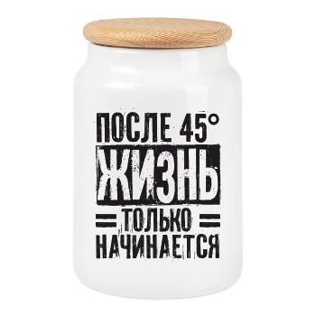 Life begins only after 45 - Cookie Jar with Wooden Lid - white - Front