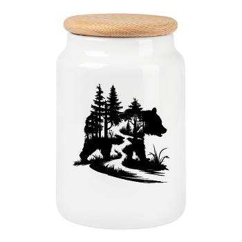 Bären Silhouette Waldpfad Outdoor Kunst - Keksdose mit Holzdeckel - Weiß - Vorne