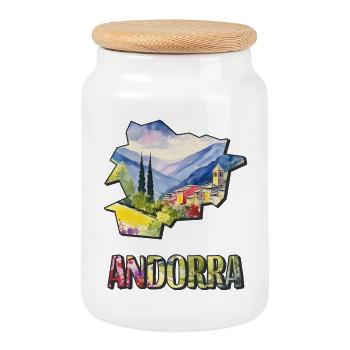 Carte à l’aquarelle Andorre - Boîte à biscuits avec couvercle en bois - blanc - Devant