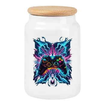 Neon Blitz Power Gaming Controller - Cookie Jar with Wooden Lid - white - Front