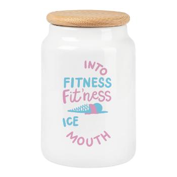 Eis - Fitness - Keksdose mit Holzdeckel - Weiß - Vorne