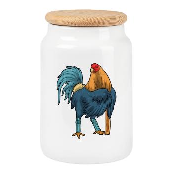 Bâton de cricket de cricket de coq - Boîte à biscuits avec couvercle en bois - blanc - Devant