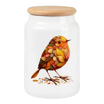 Un oiseau, conçu à partir de différentes feuilles - Boîte à biscuits avec couvercle en bois - blanc - Devant