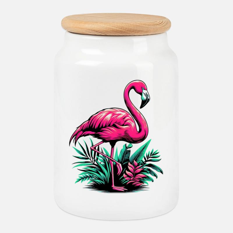 Flamingo - Keksdose mit Holzdeckel - Weiß