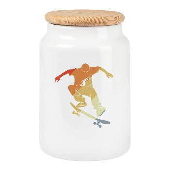 Vintage Skateboarding Grafik - Keksdose mit Holzdeckel - Weiß - Vorne