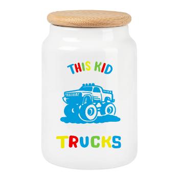 Monstertrucks für Kinder - Keksdose mit Holzdeckel - Weiß - Vorne