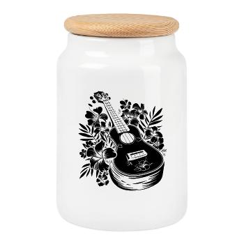 Ukulele Comic Look - Keksdose mit Holzdeckel - Weiß - Vorne