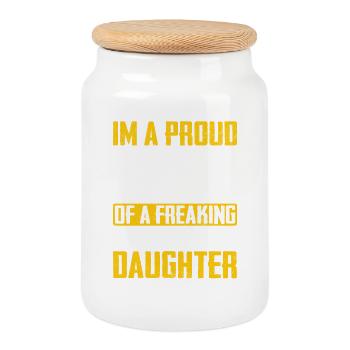 Fier papa d’une fille géniale Tee - Boîte à biscuits avec couvercle en bois - blanc - Devant
