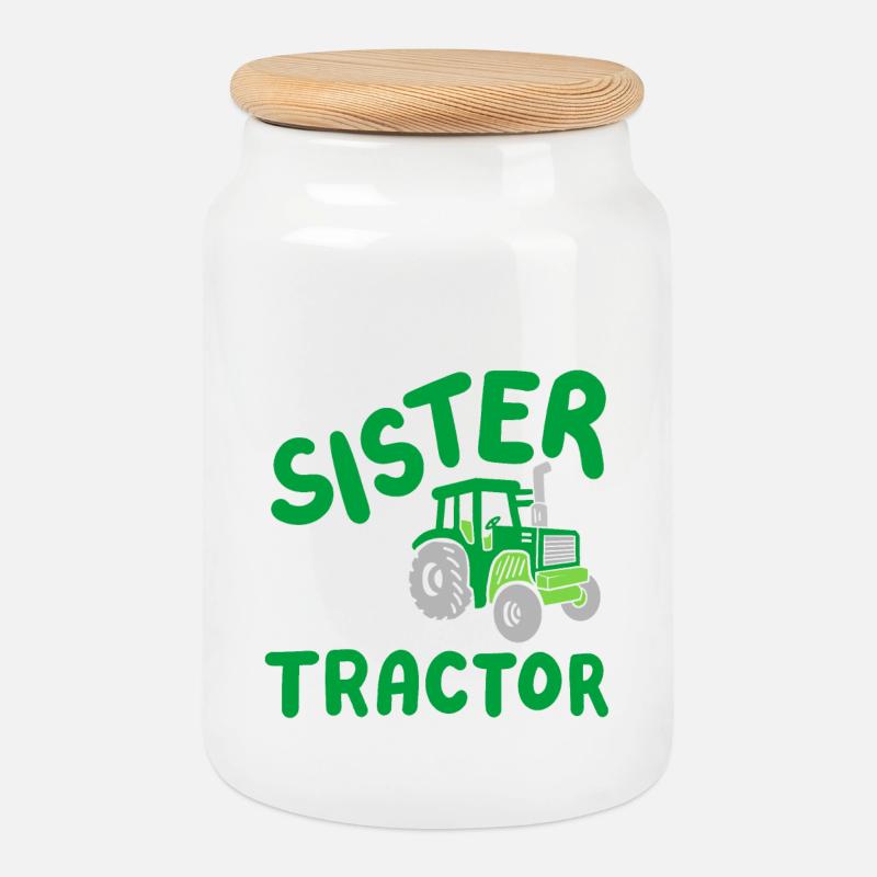 Traktor Schwester Landwirtschaft - Keksdose mit Holzdeckel - Weiß