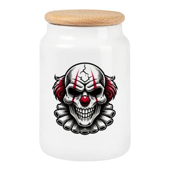 Evil Scary Clown Creepy Horror Skull Design - Cookie Jar with Wooden Lid - white - Front