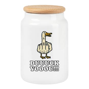 Drôle de canard Vous doigt d’honneur canard attitude humour - Boîte à biscuits avec couvercle en bois - blanc - Devant