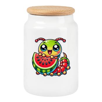 Centipede Melon Summer Fruit Watermelon - Cookie Jar with Wooden Lid - white - Front