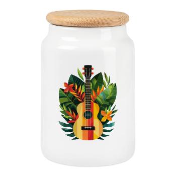 Ukulele Comic Look - Keksdose mit Holzdeckel - Weiß - Vorne
