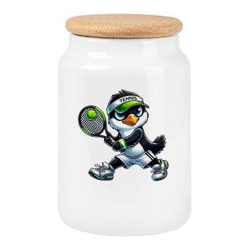 Süßer Pinguin Tennis Tennisspieler Cartoon - Keksdose mit Holzdeckel - Weiß - Vorne