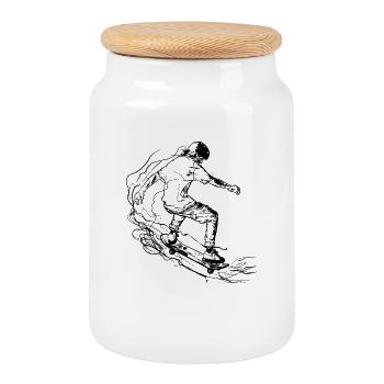 Skater Zeichnung - Keksdose mit Holzdeckel - Weiß - Vorne