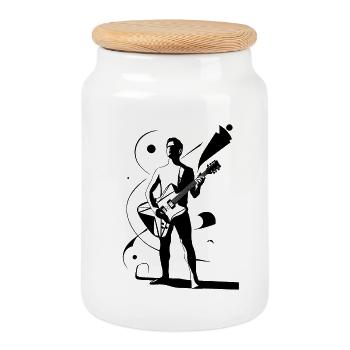 Musical Hero with Guitarist Silhouette - Cookie Jar with Wooden Lid - white - Front