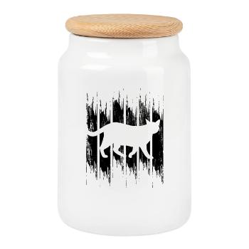 Cat - Cookie Jar with Wooden Lid - white - Front