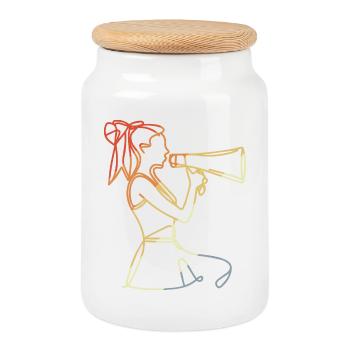 Cheerleader Vintage Look - Cookie Jar with Wooden Lid - white - Front