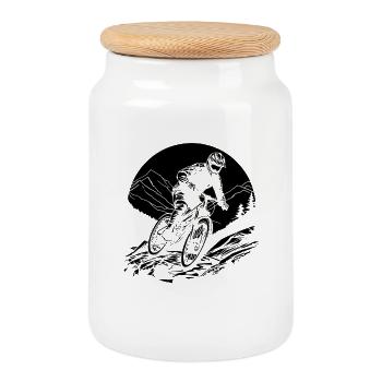 Mountain Biker Graphic - Cookie Jar with Wooden Lid - white - Front