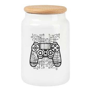 Game Controllers - Cookie Jar with Wooden Lid - white - Front