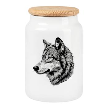 Wolf Motif Wolves Wolf Pack Gray Wolfhound Wolf - Cookie Jar with Wooden Lid - white - Front