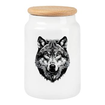 Wolf Motif Wolves Wolf Pack Gray Wolfhound Wolf - Cookie Jar with Wooden Lid - white - Front