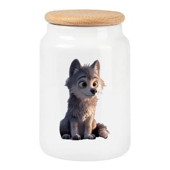 Wolf Motif Wolves Wolf Pack Wolfhound Cute Wolf - Cookie Jar with Wooden Lid - white - Front